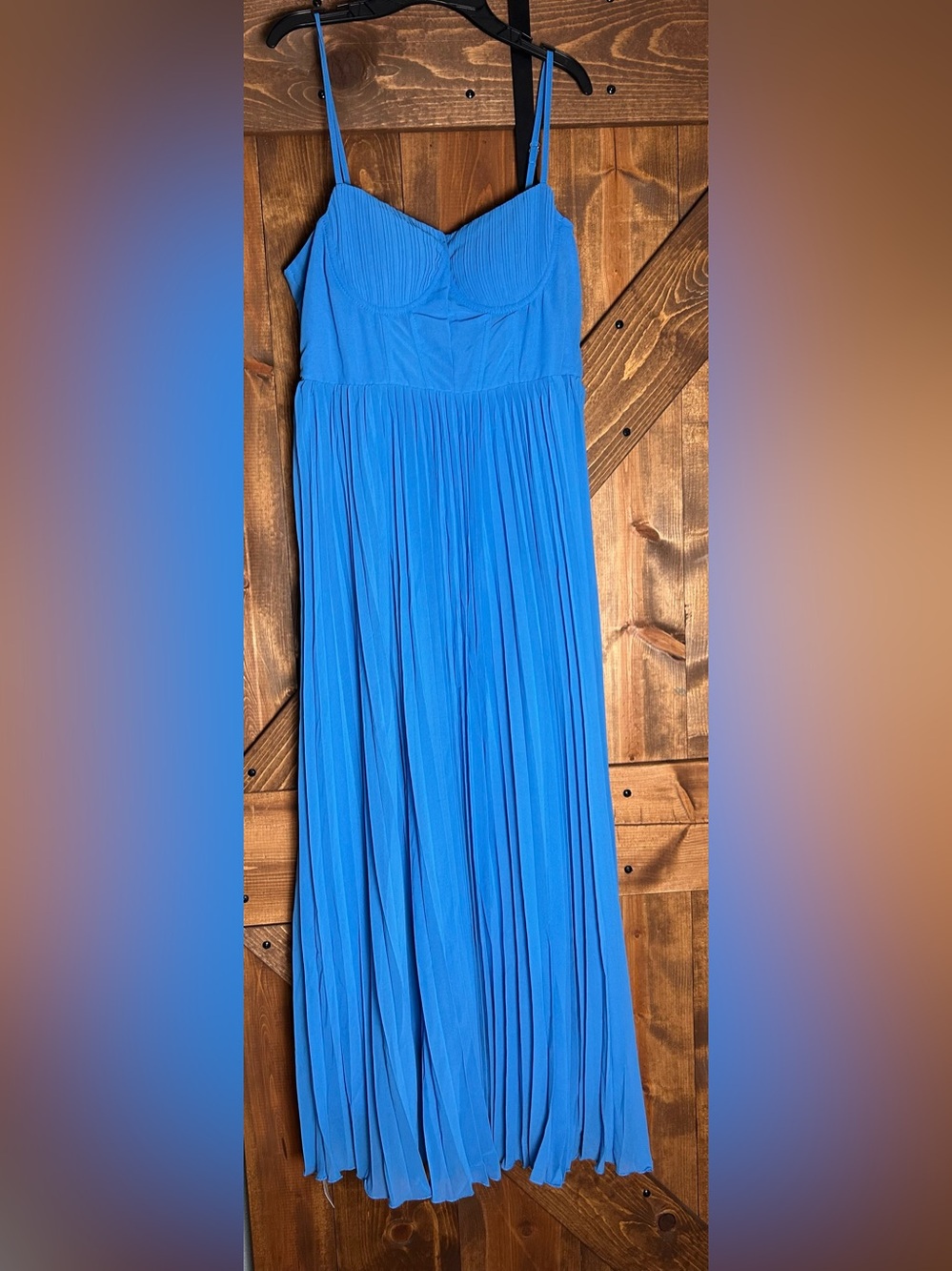 Pleated Maxi Dress with Spaghetti Straps in Bright Blue
